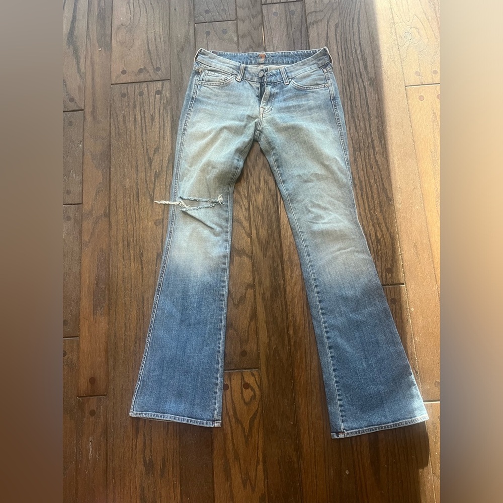 7 For All Mankind Blue Flare Wide Leg Jeans